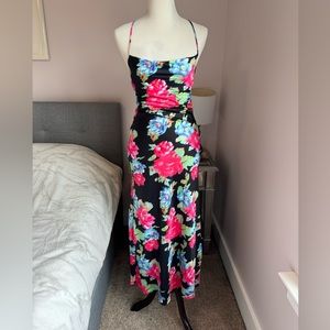 BNWT Sweet Pot Hello Molly Black and Neon Floral Backless Strappy Midi Dress